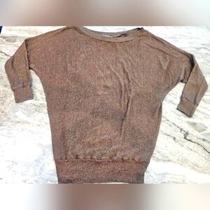 Michael Stars Metallic Brown Knit Top OSFM One Size 3/4 Sleeve Made in USA